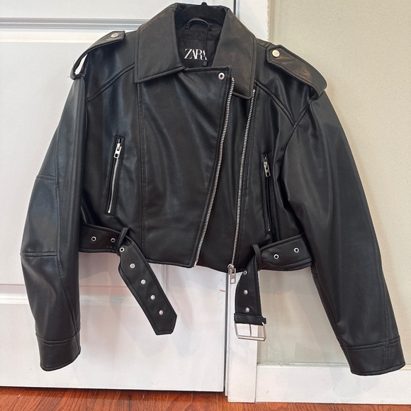 Zara Faux Leather Crop Biker Jacket - Picture 1 of 3